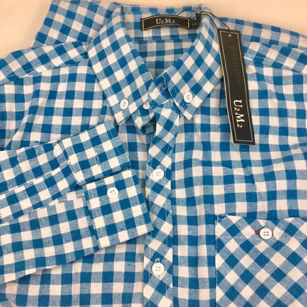 NEW U2m2 blue/white gingham boyfriend button down - Picture 4 of 7